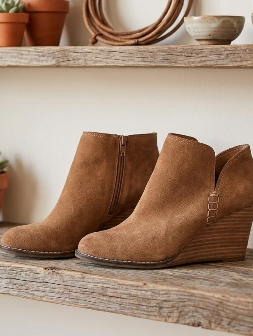 Women's Brown Suede Wedge Ankle Boot